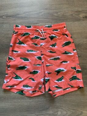 Old Navy Coral Swim Shorts with Green Alligator Motif